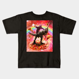 Space Sloth Riding Dinosaur Unicorn - Pizza & Taco Kids T-Shirt